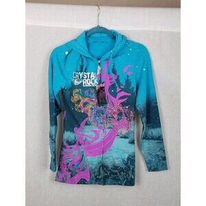 Crystal Rock by Christian Audigier Hoodie S Blue Outdoor Rhinestone Y2K Retro